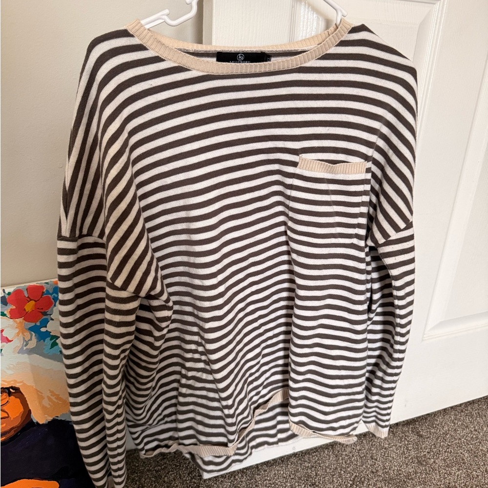 Striped Crewneck Sweater in Brown and Cream